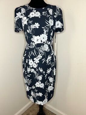 Calvin Klein Navy Floral Midi Sheath Dress